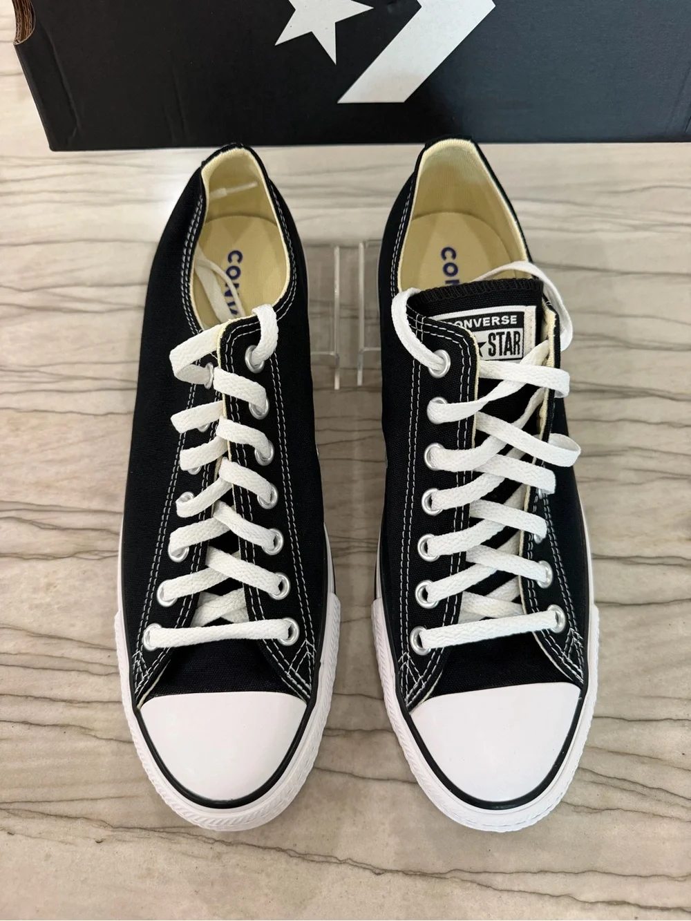 Converse Low Top Sneakers in Black and White Canvas - Picture 2 of 5